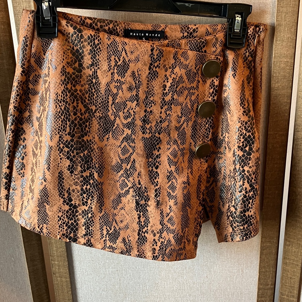 Haute Monde Brown Snake-Print Skort with Button Detail